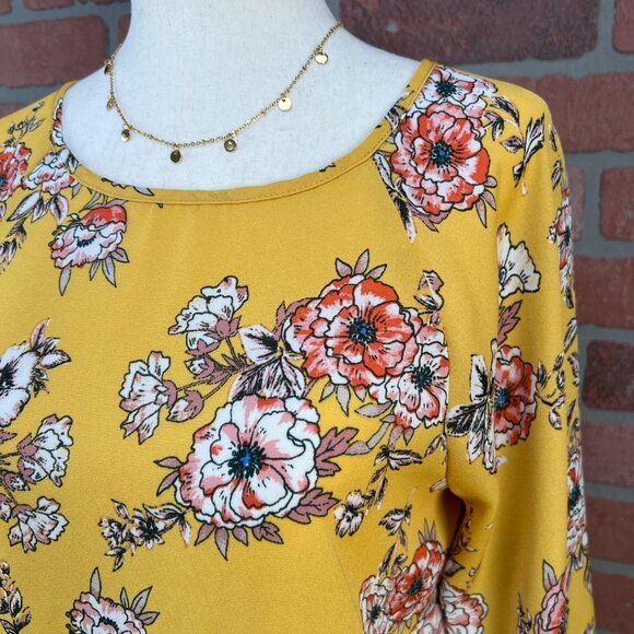 Yellow Floral Bell Sleeve Blouse - Small Petite - Picture 7 of 13
